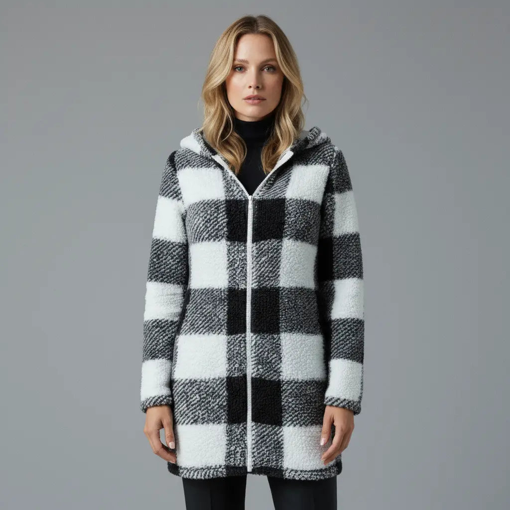 Plaid Fleece Hooded Coat