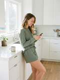 BreezeKnit Waffle Lounge Set in Sage - Kitchen Lifestyle